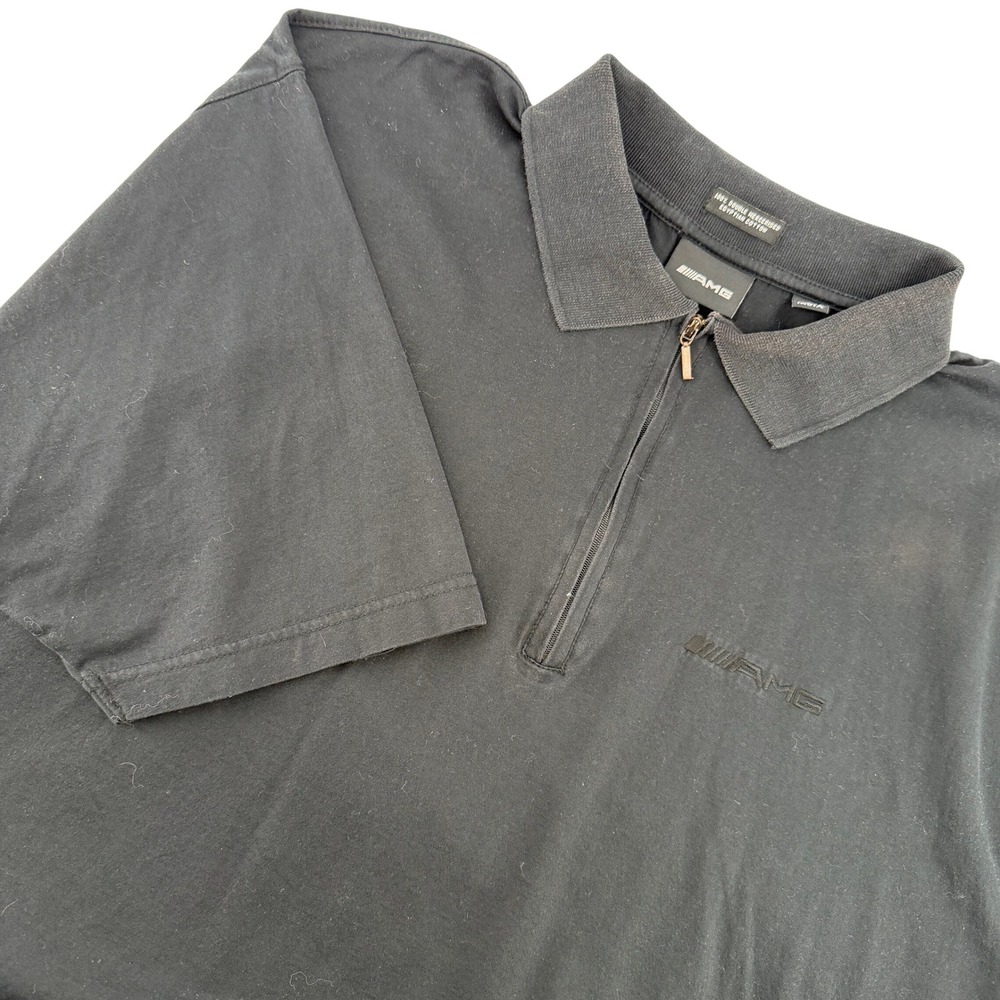 Mercedes Benz AMG Quarter Zip Polo Shirt Mens Large Black Egyptian Cotton Golf